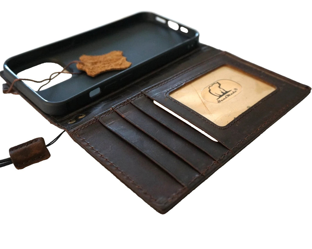 Handmade genuine leather phone case for Samsung Galaxy S21, S22, S23, Z Fold 4, Note series, featuring wallet design by DAVISCASE
