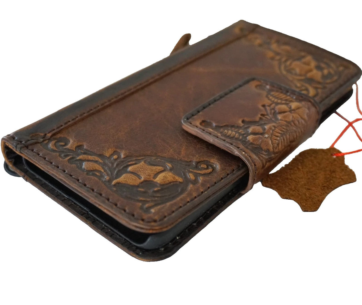 Handmade genuine leather phone case for Samsung Galaxy S24, S25, S26, Note 20, Fold 3, 4, 5, 6, 7 Edge with wallet features by DAVISCASE