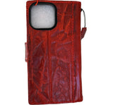 Genuine Leather Case Wallet For Apple iPhone 17 14 15 Pro Max Air Plus Book Vintage Handmade  Style Cover wrinkled  Luxury Red