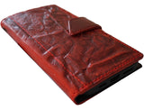 Genuine Leather Case Wallet For Apple iPhone 17 14 15 Pro Max Air Plus Book Vintage Handmade  Style Cover wrinkled  Luxury Red