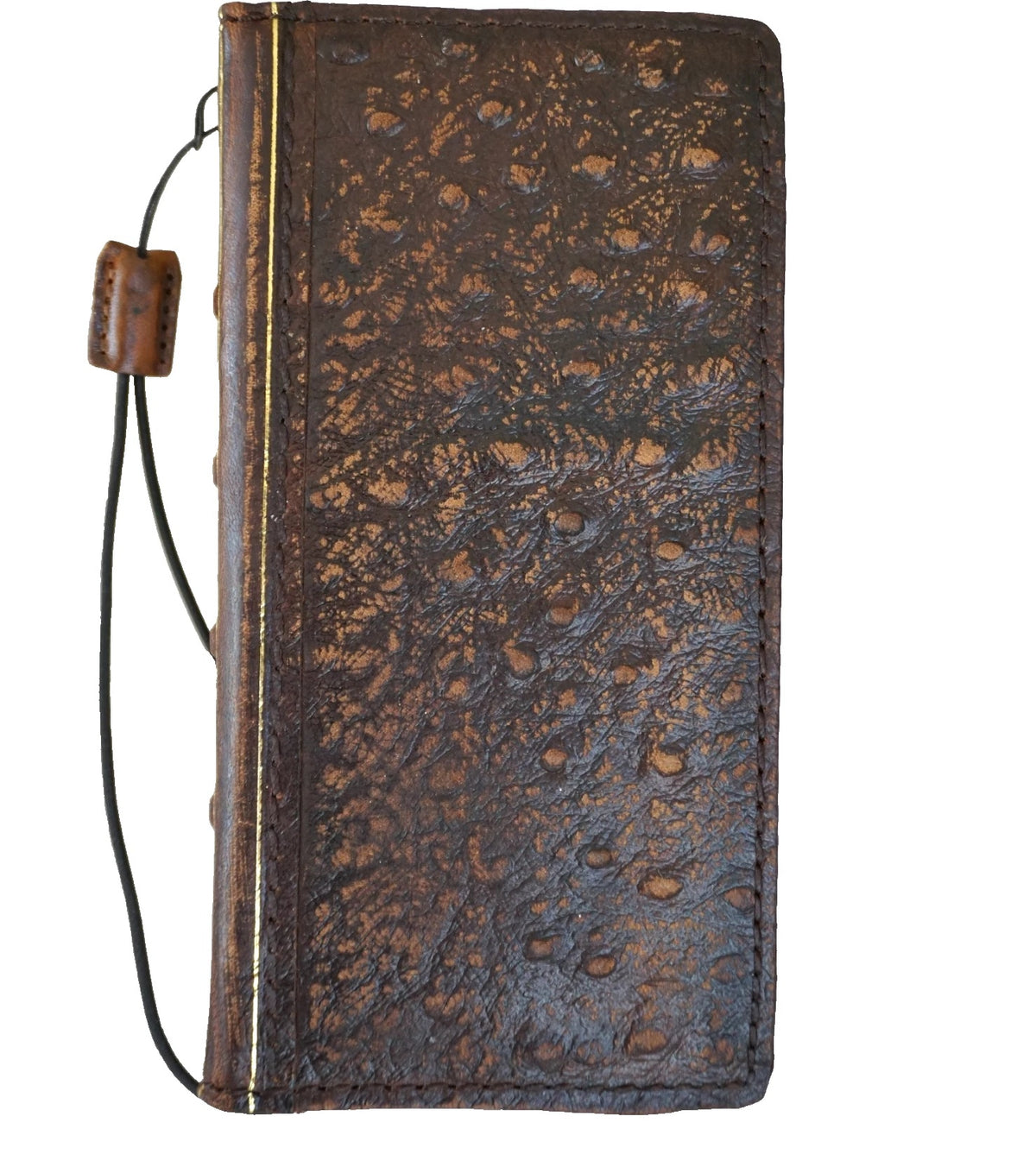 Genuine leather Google Pixel phone case by DAVISCASE featuring a Bible book wallet design with ostrich stamp texture.