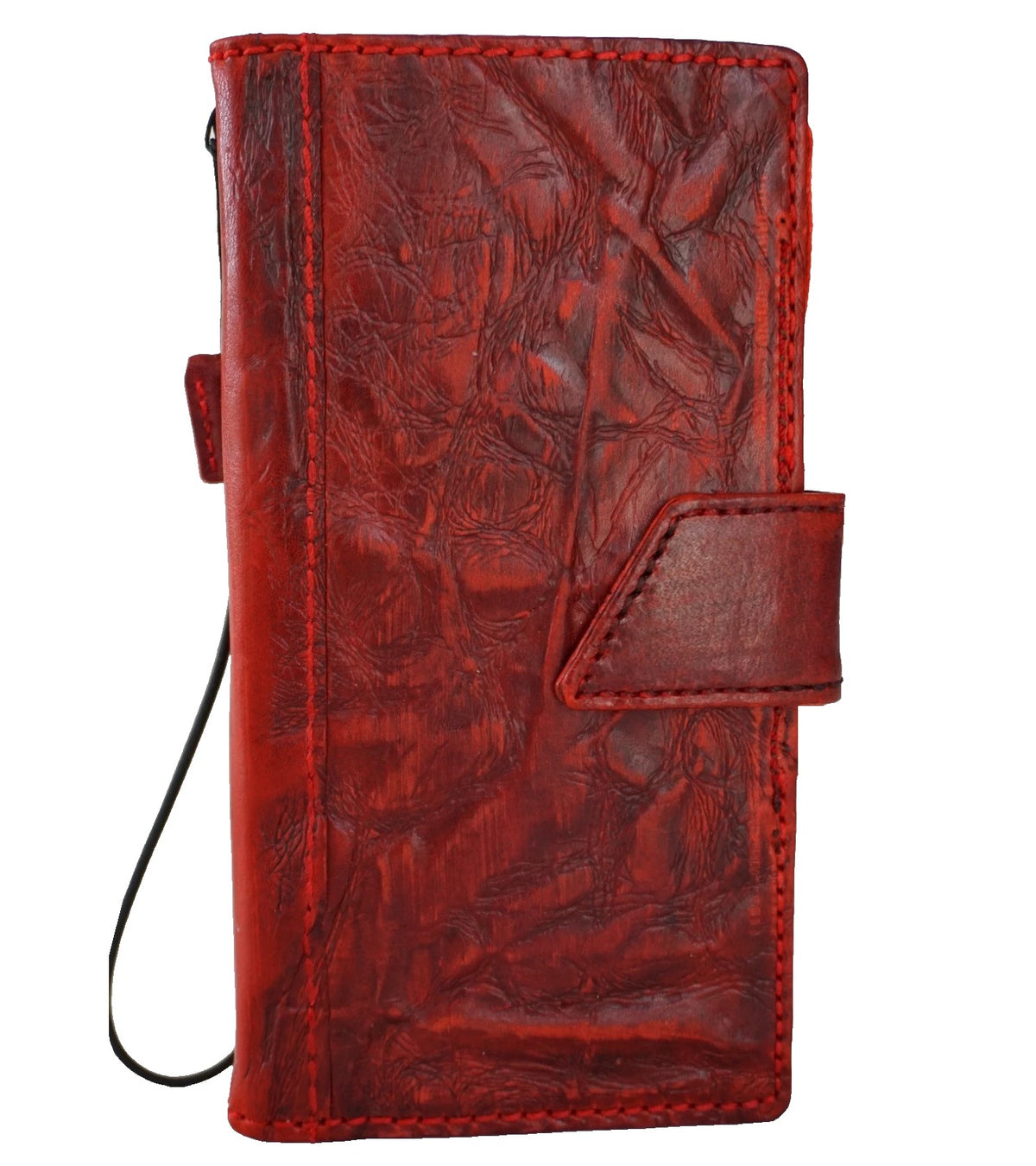 Red oiled genuine leather Galaxy S25/S23/S24 Ultra Note Edge Z Fold 3-7 wallet case by DAVISCASE, with card slots and cover design.