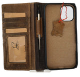 Genuine Leather Case For Apple iPhone 13 14 15 16 16E Pro Max 8 Plus Wallet Book HandMade Sewing  Pen
