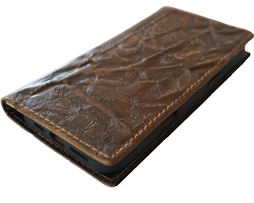 Genuine tan leather Galaxy S26 S25 S23 S24 Ultra Note Edge FE wallet book case by DAVISCASE, with oiled finish and pen holder.