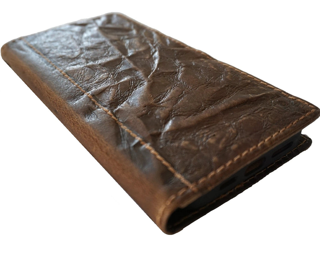 Genuine leather Galaxy S26/S25/S23/S24 Ultra Note Edge FE case by DAVISCASE, tan leather wallet book cover with oiled finish and pen.