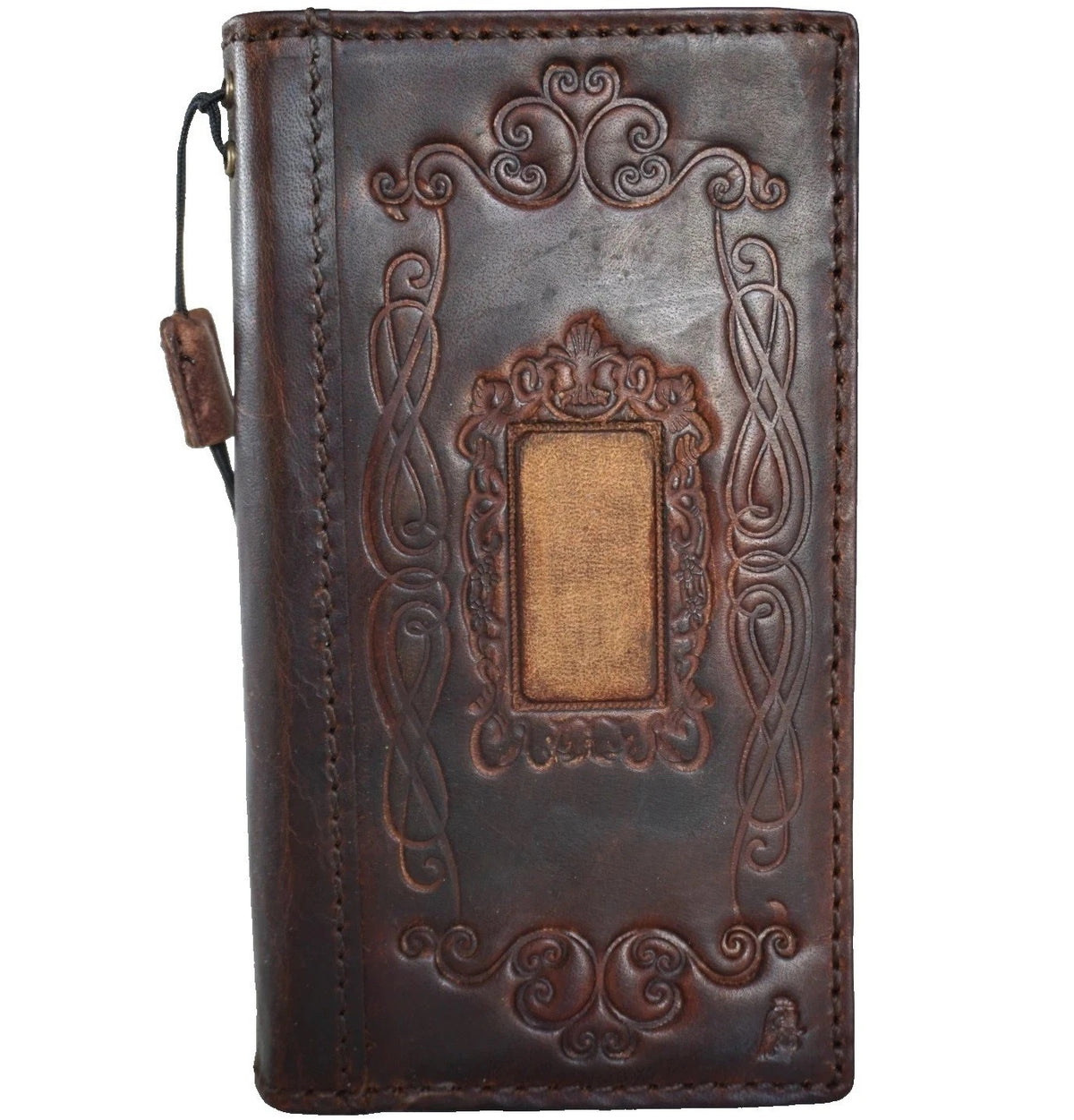 Handmade genuine leather phone case for iPhone 14-17 Pro Max by DAVISCASE, featuring a book-style wallet design in luxury leather.