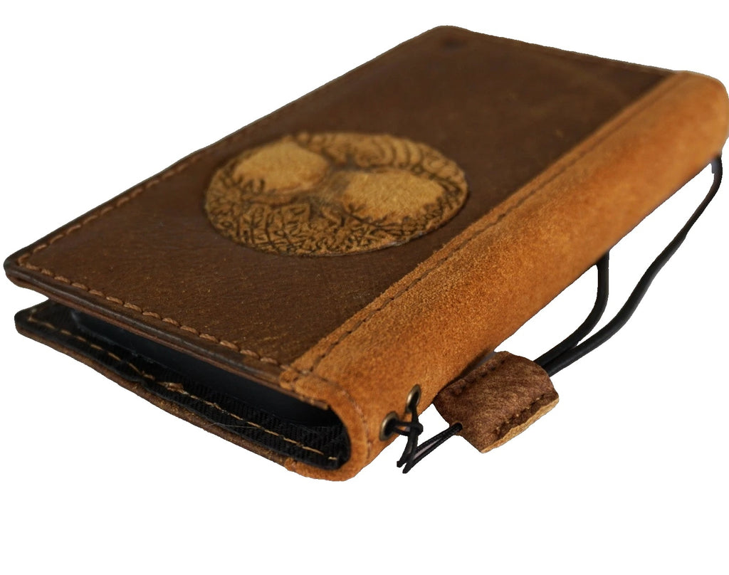 Handmade genuine leather phone case for Galaxy S26 S24 S25 Edge and Galaxy Z Fold models, featuring a wallet and credit card cover design.