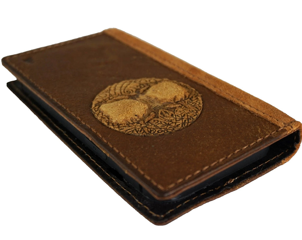 Handmade tan genuine leather wallet case for Apple iPhone 14, 15, 16, 17 Pro Max by DAVISCASE, featuring a sleek, luxurious design.