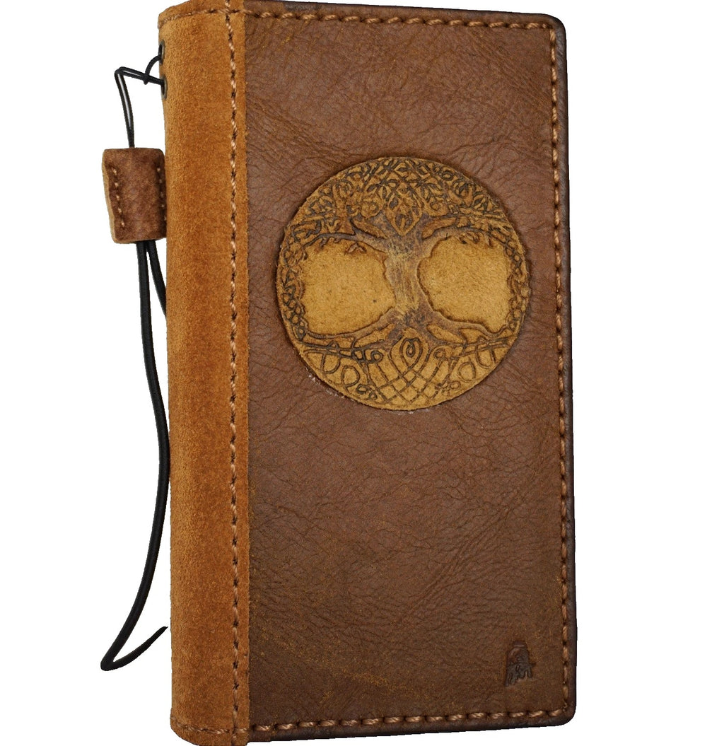 Handmade genuine leather phone case for Samsung Galaxy S24, S25, S26, S23 Ultra, and Fold series with wallet and credit card slots, black leather.