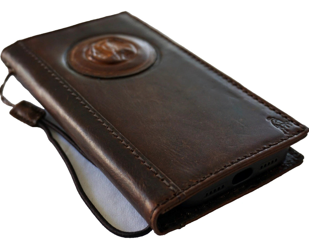 Genuine leather Google Pixel phone case by DAVISCASE, dark Alexander color, with wallet-style design and card slots.