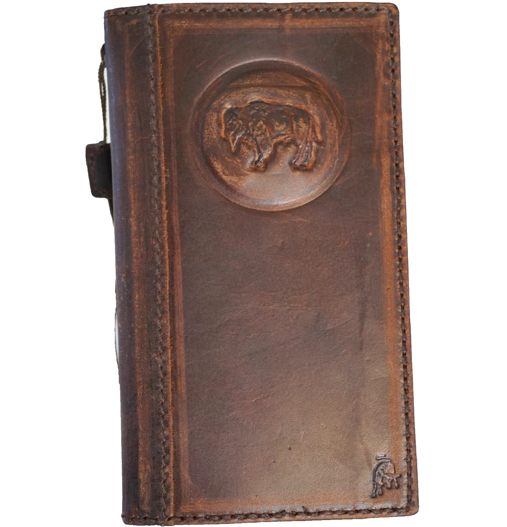 Handmade genuine leather wallet case for Apple iPhone 15, 16, 17, or 16E Pro Max by DAVISCASE, featuring a sleek, handcrafted design.