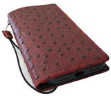 Genuine Leather Case for Google Pixel 10 10A 9 Pro XL 8a Book Wallet Ostrich Style Red Wine