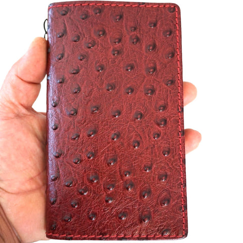 Genuine Leather Case For Google  pixel 11 10 10A 9 Pro XL 8a Book Wallet Ostrich Style Red Wine