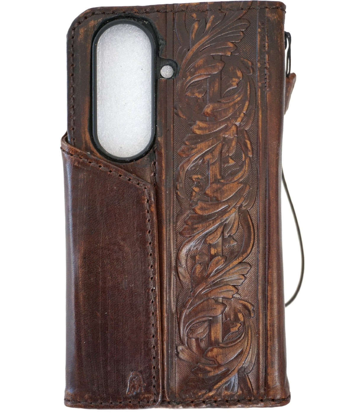 Handmade genuine leather phone case for Galaxy Z Fold 8, 7, 6, 5, with vintage dark art design and wallet features by DAVISCASE