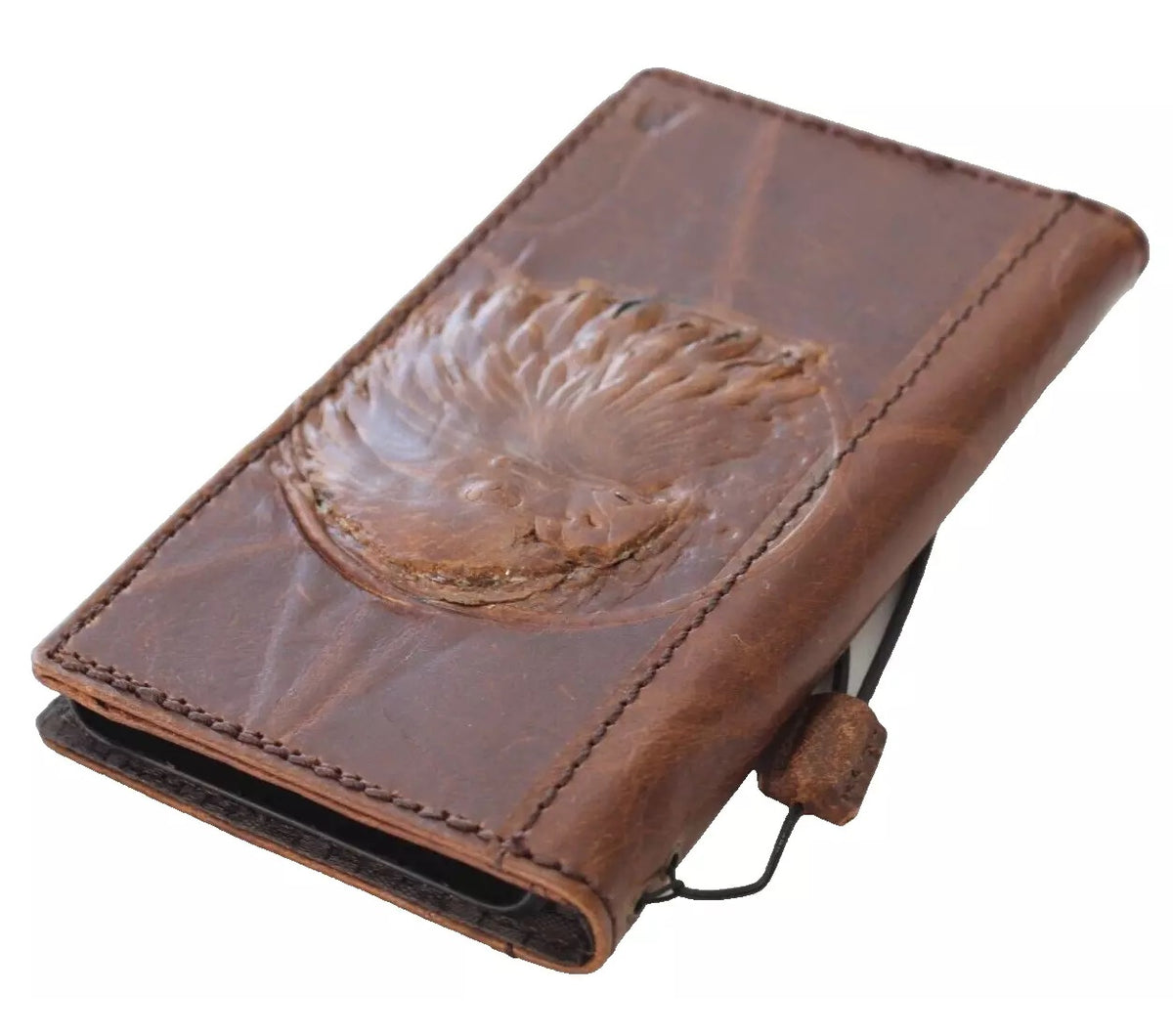 Handmade genuine leather phone case for iPhone 12-16 Pro Max, vintage-style with card slots, crafted by DAVISCASE.