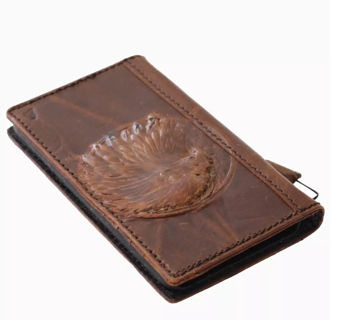 Handcrafted leather phone case for iPhone 16, 12, 13, 14, 15 Pro Max, with vintage wallet design and card slots by DAVISCASE.