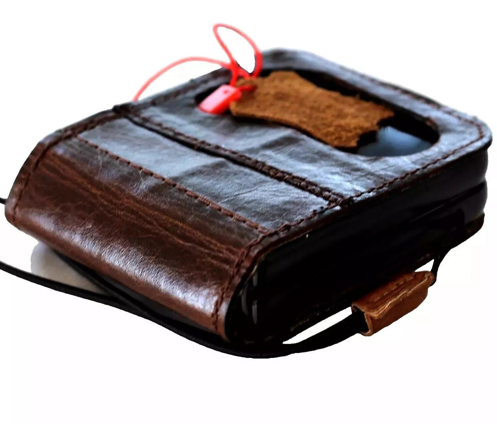 Handmade genuine leather phone case for Galaxy Z Flip 3 to 7, featuring a wallet book cover design by DAVISCASE.