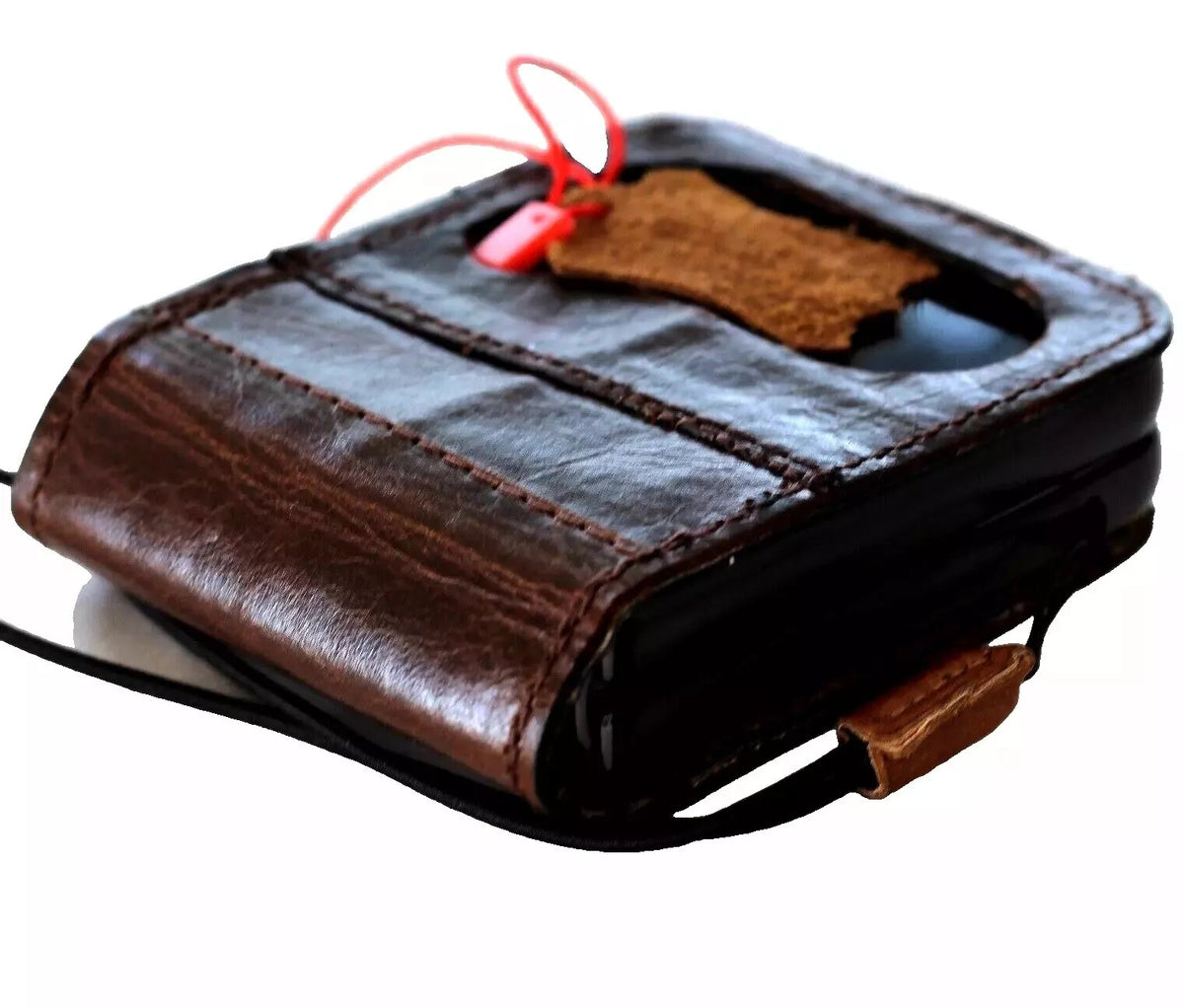 Handmade genuine leather phone case for Galaxy Z Flip 3 to 7, featuring a wallet book cover design by DAVISCASE.