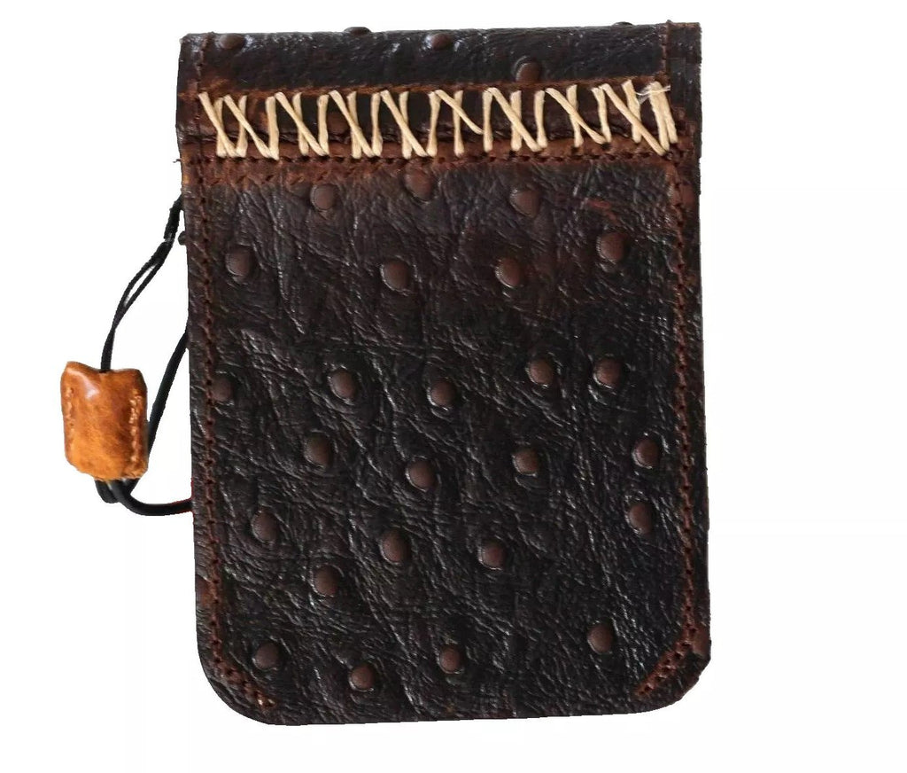 Handmade genuine leather wallet case for Galaxy Z Flip 3-7, mini ostrich stamp design, by DAVISCASE, showcasing the stylish phone cover.