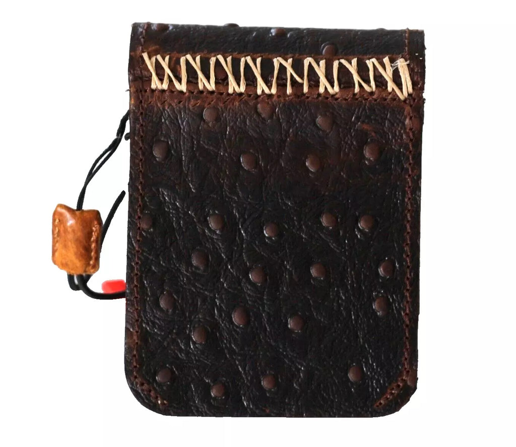Handmade genuine leather wallet phone case with mini ostrich stamp for Galaxy Z Flip 3 to 7, by DAVISCASE.