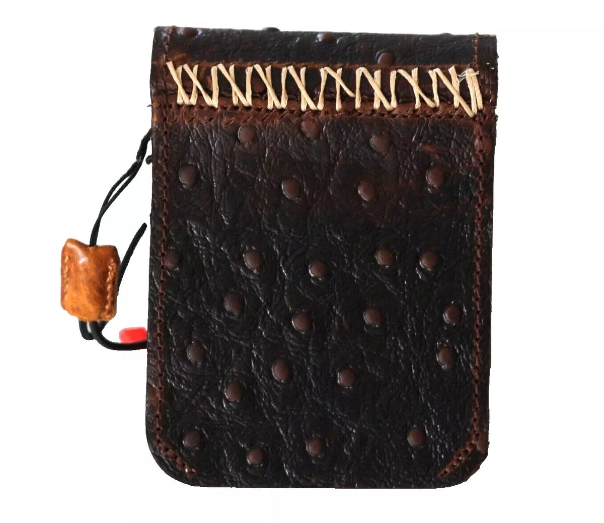 Handmade genuine leather wallet phone case with mini ostrich stamp for Galaxy Z Flip 3 to 7, by DAVISCASE.