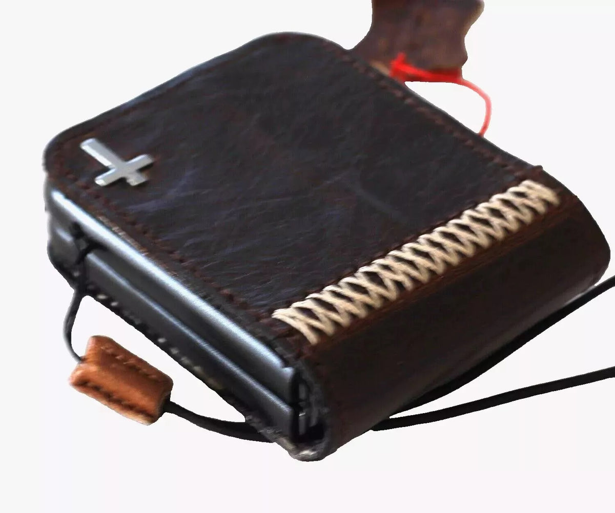 Handmade genuine leather phone case for Galaxy Z Flip 3 to 7, featuring a wallet book cover design by DAVISCASE.