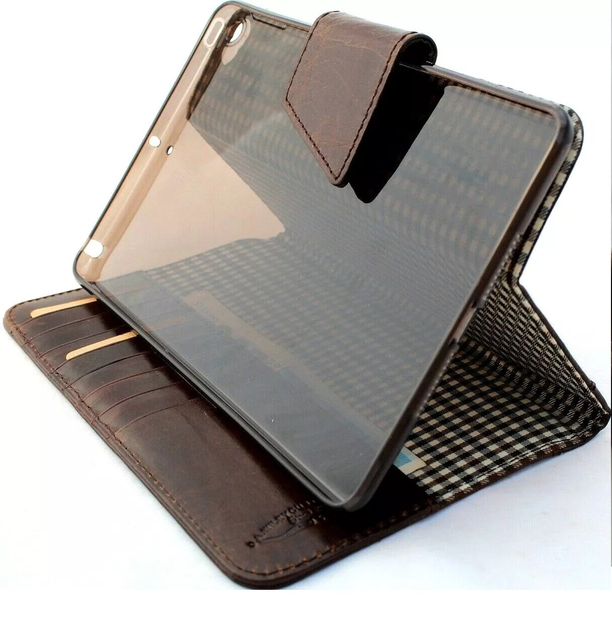Genuine leather case for Apple iPad Mini 7 6 5 4 3, handmade luxury cover by DAVISCASE in tan, compatible with 9.7-inch models.