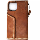 Genuine Leather Case For Apple iPhone 12 13 14 15 16 Pro Max 8 plus SE Wallet Book Cover Magnetic Sew Hand Crafted Tan