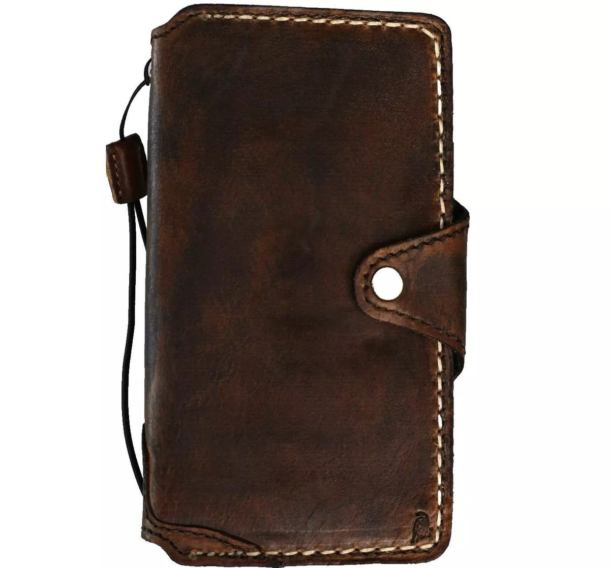 Handmade genuine leather phone case for iPhone 14-17 Pro Max and Air, dark luxury wallet book cover by DAVISCASE.