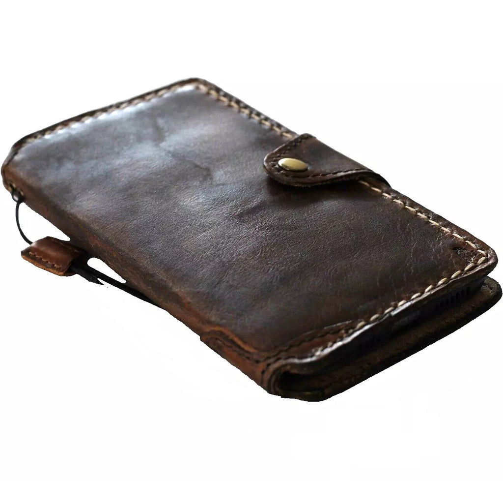 Handmade genuine leather phone case for iPhone 14-17 Pro Max and Air Wallet Book Cover by DAVISCASE in dark luxury leather.