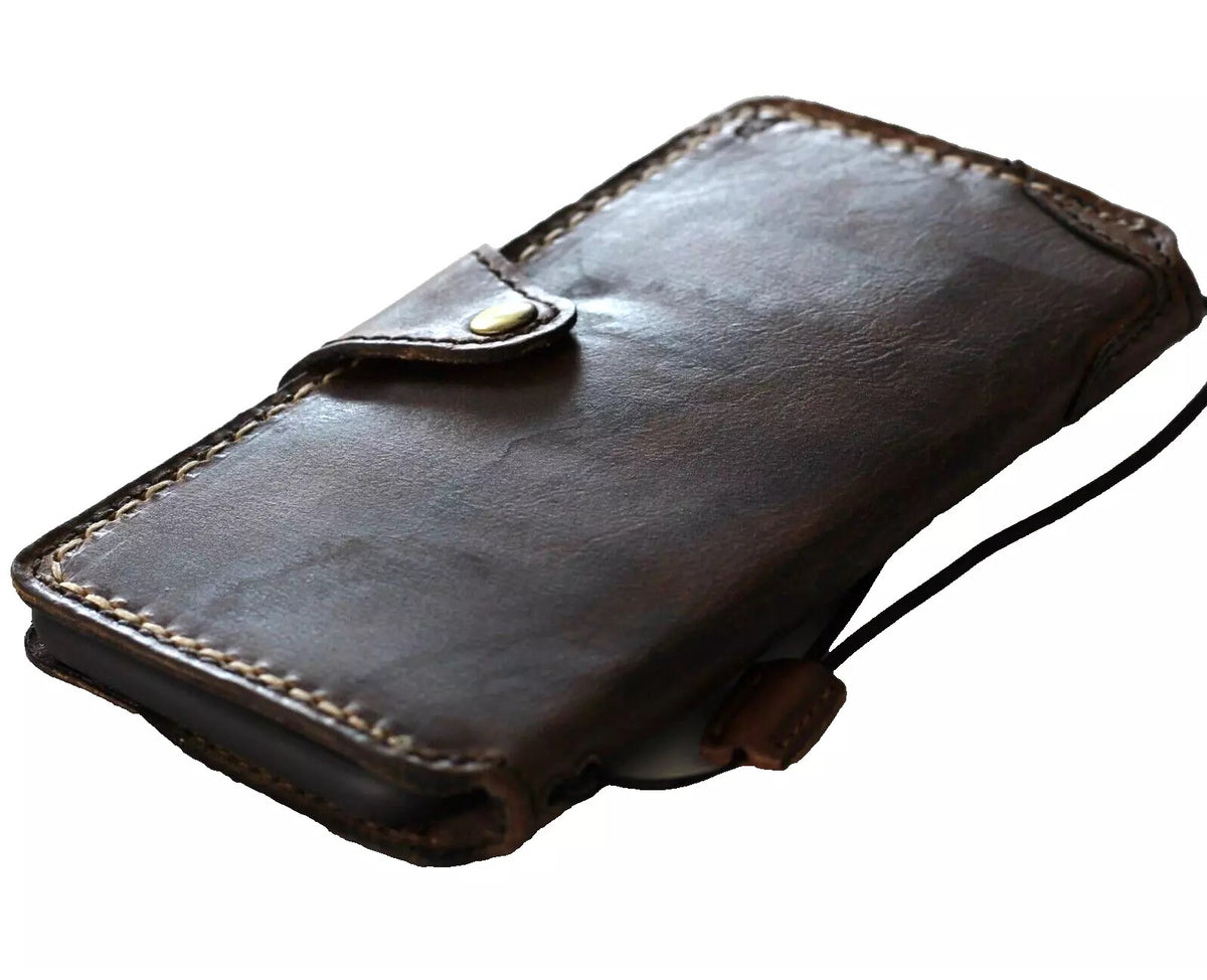 Handmade genuine leather phone case for Apple iPhone 14-17 Pro Max and Air, dark luxury wallet book cover by DAVISCASE.