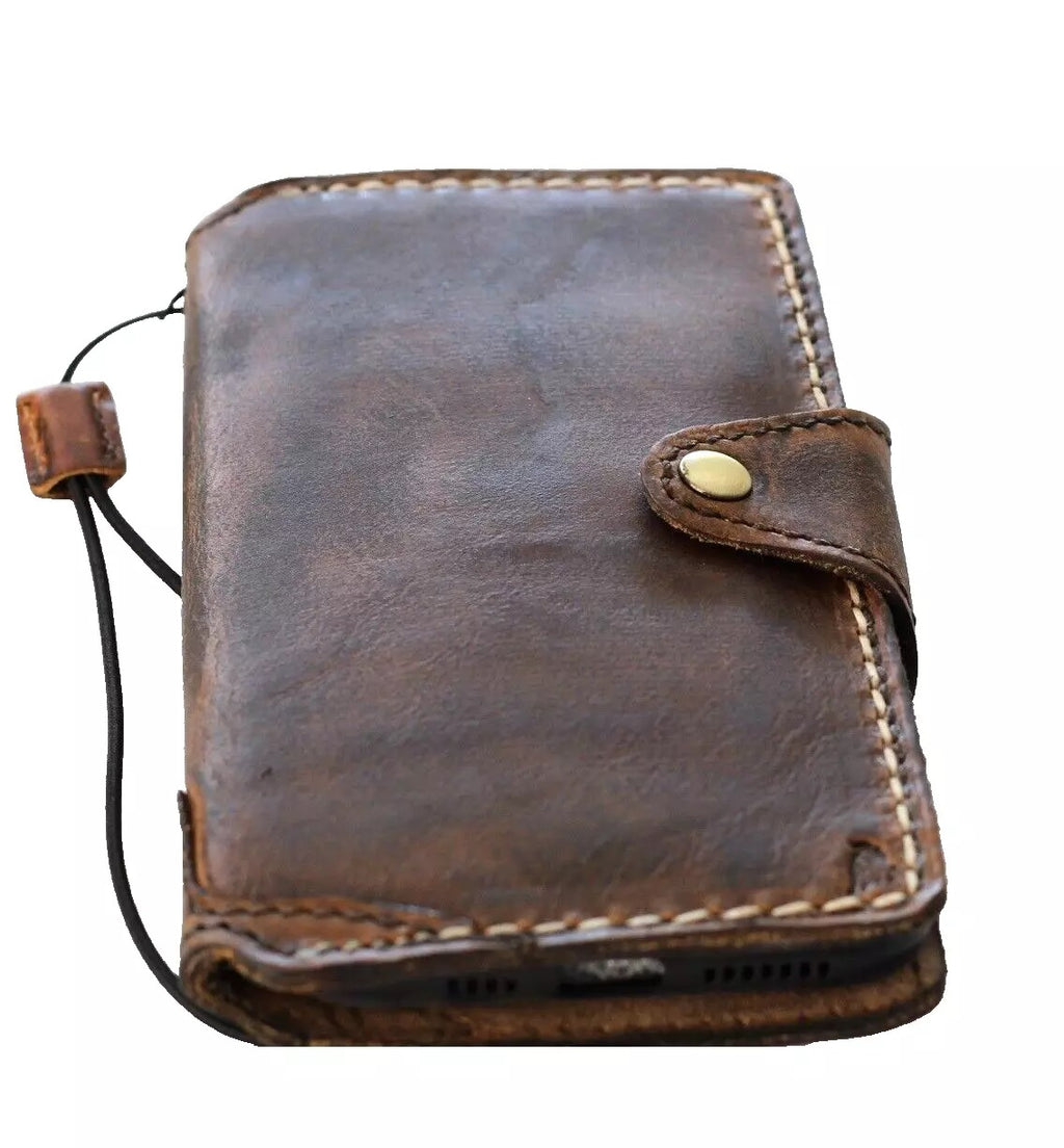 Handmade genuine leather phone case for Apple iPhone 14-17 Pro Max and Plus, dark luxury wallet book cover by DAVISCASE.