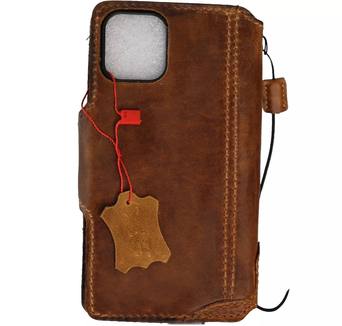 Handmade genuine leather wallet book cover for Galaxy Z Fold phones, featuring a luxury Deko design by DAVISCASE.