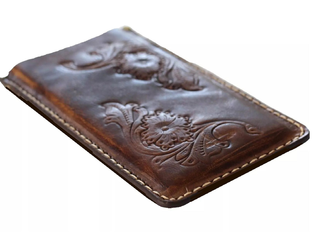 Handmade genuine leather phone case with wallet for Samsung Galaxy S21, S22, S23, S24 Ultra by DAVISCASE, showing front view with card slots.