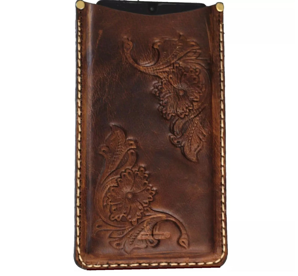 Handmade genuine leather wallet phone case for iPhone 12-16 Pro Max by DAVISCASE, featuring a slim, luxurious book cover design.