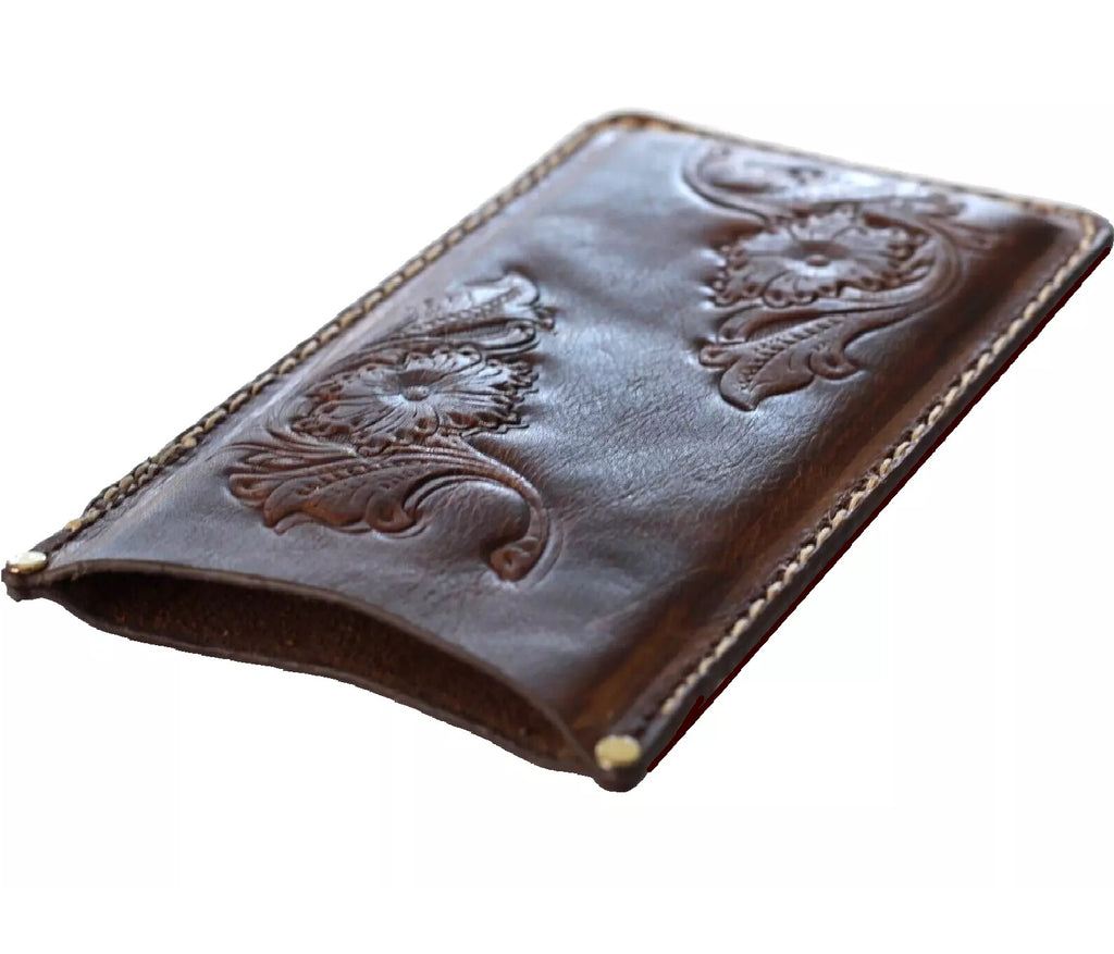 Handmade genuine leather phone case for iPhone 16, 15, 14, 13, 12, 8 Plus, slim wallet book cover by DAVISCASE.