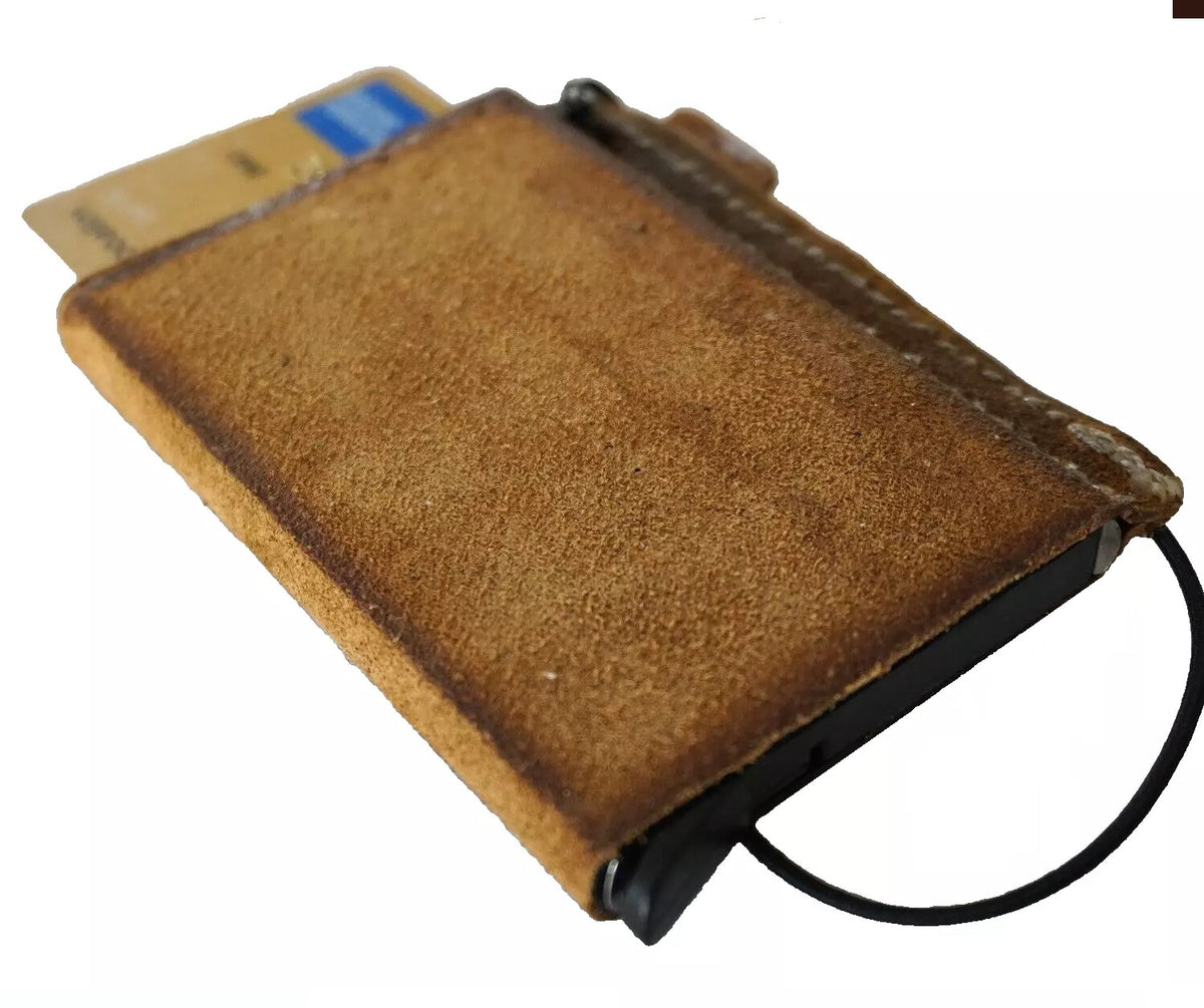 Genuine cow leather men's wallet by DAVISCASE with removable anti-theft ID case, handmade, soft Zamch material, stylish and functional.