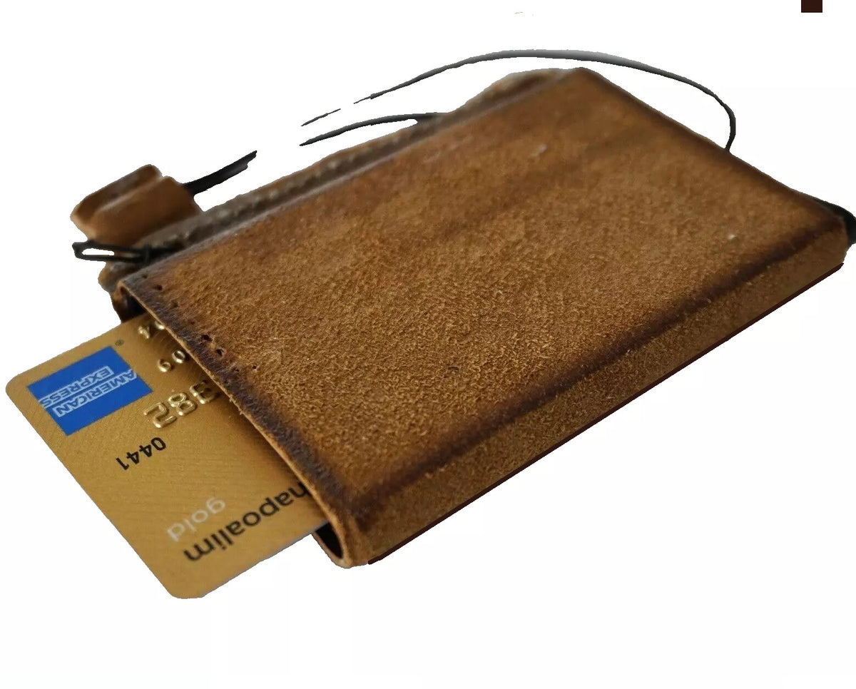 Mens genuine cow leather wallet with removable anti-theft ID case, handmade soft Zamch by DAVISCASE, featuring card compartments.