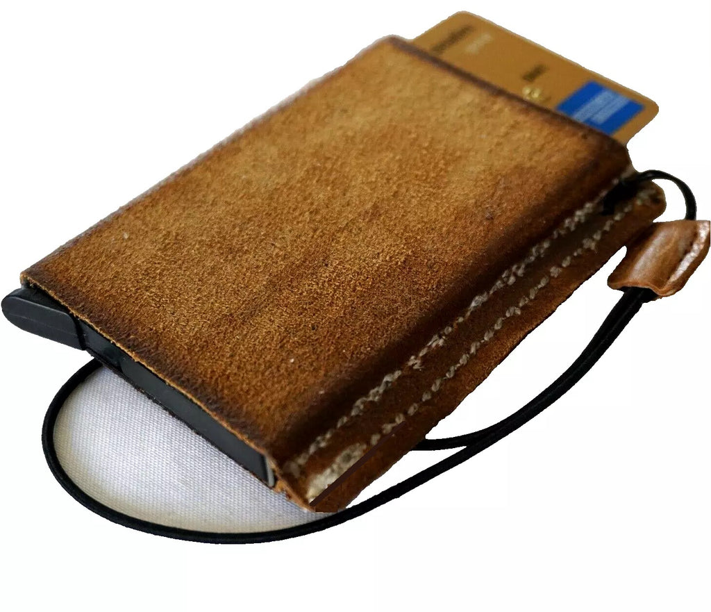 Men's genuine cow leather wallet and ID case by DAVISCASE, soft handmade Zamch with removable anti-theft card holder.