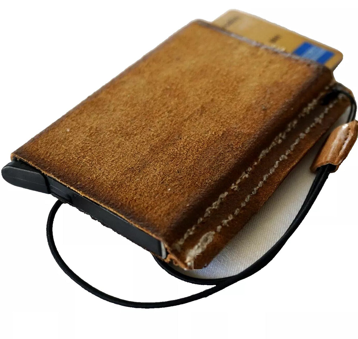 Mens genuine cow leather wallet with removable anti-theft ID case, handmade soft Zamch by DAVISCASE, stylish and functional.