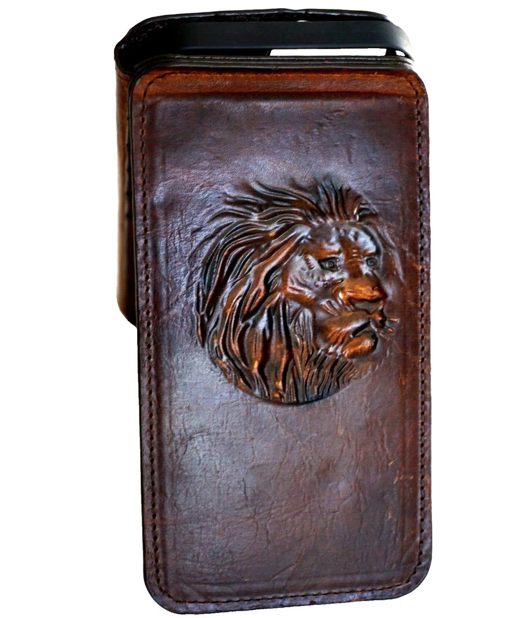Leather phone case for iPhone 11-15 Pro Max by DAVISCASE, vintage style with credit card slots, handmade full grain leather cover.