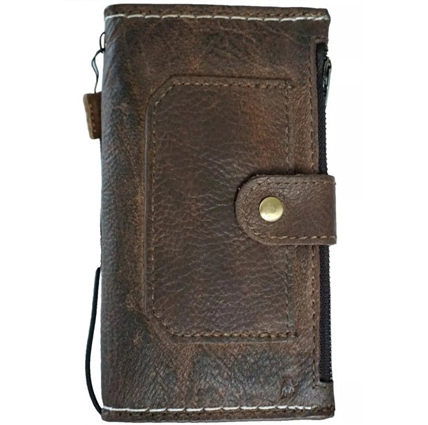 Handmade vintage dark leather wallet case for iPhone 17, 12, 13, 14, 15, 16 Pro Max, 8 Plus, SE, XS by DAVISCASE.