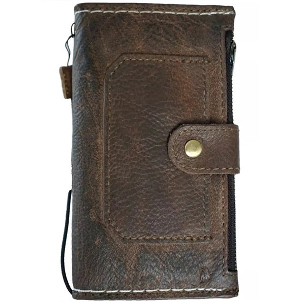 Genuine Leather Case For iPhone 12 13 14 15 16 Pro Max 8 plus SE XS Wallet Book Vintage Mini Zipper Dark