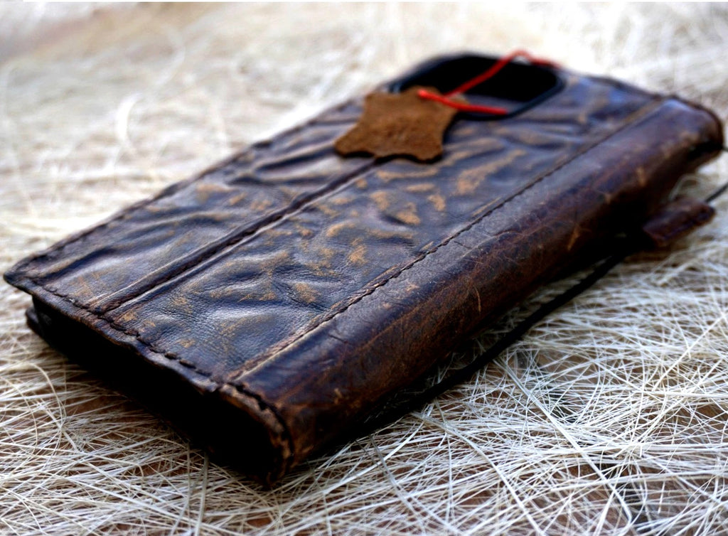Genuine Leather For Galaxy S26 S25 S23 S24 Ultra Note Edge FE Case Plus Wallet Book Z Fold 3 4 5 6 7 Cover Wrinkled