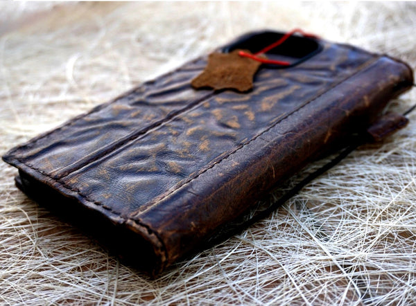 Genuine Leather For Galaxy S26 S25 S23 S24 Ultra Note Edge FE Case Plus Wallet Book Z Fold 3 4 5 6 7 Cover Wrinkled