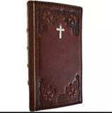 Genuine Leather Case For Apple iPhone 16 12 13 14 15 Pro Max 8 Plus Diy Cross of Jesus Crafts Wallet  Bible Book Vintage Style Cover Mini Art Soft