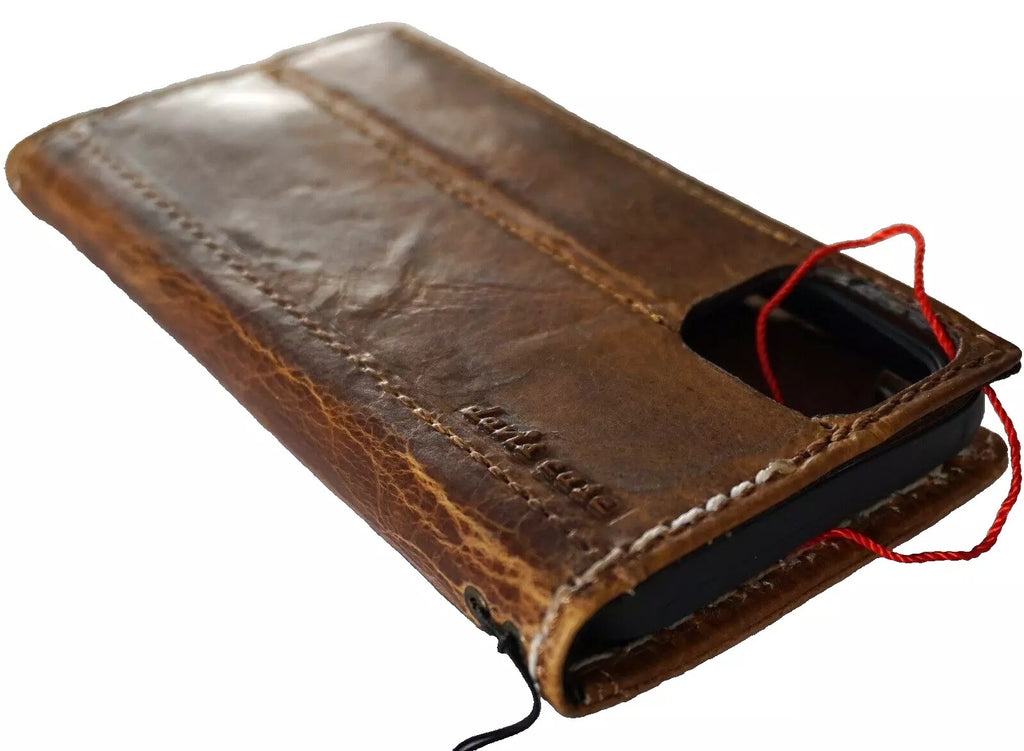 Handmade genuine leather phone case for iPhone 13-16 Pro Max with removable wallet, sewing details, in tan color, by DAVISCASE.