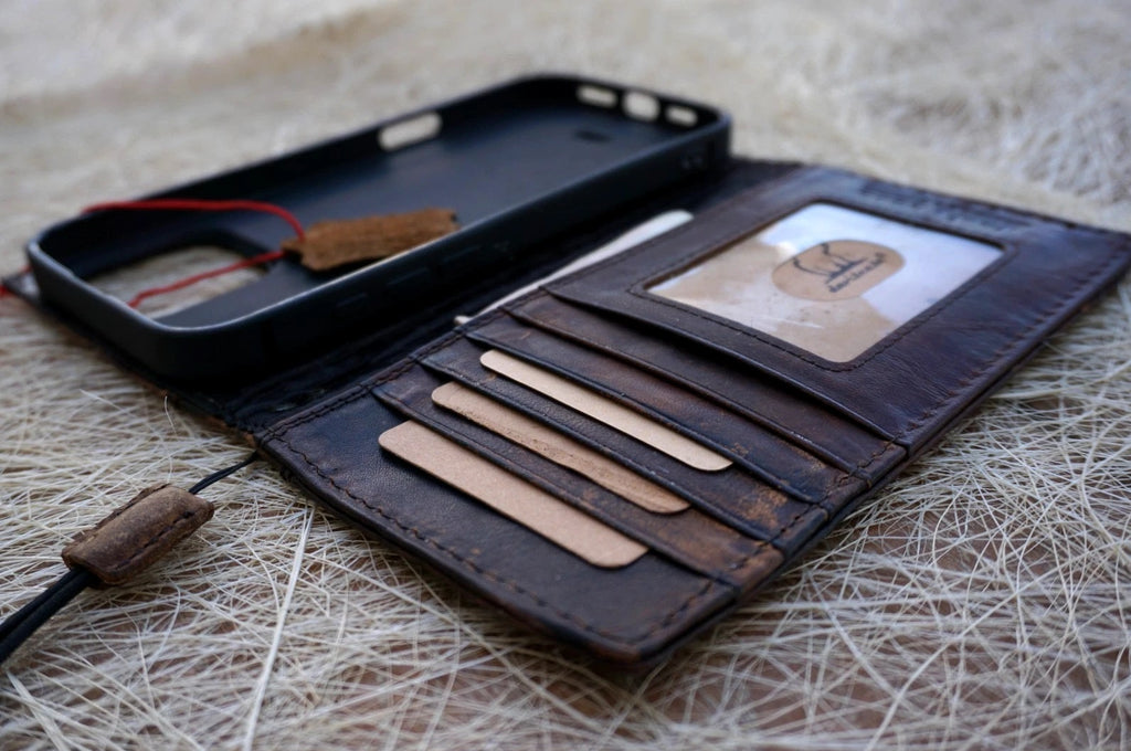 Genuine Leather For Galaxy S26 S25 S23 S24 Ultra Note Edge FE Case Plus Wallet Book Z Fold 3 4 5 6 7 Cover Wrinkled