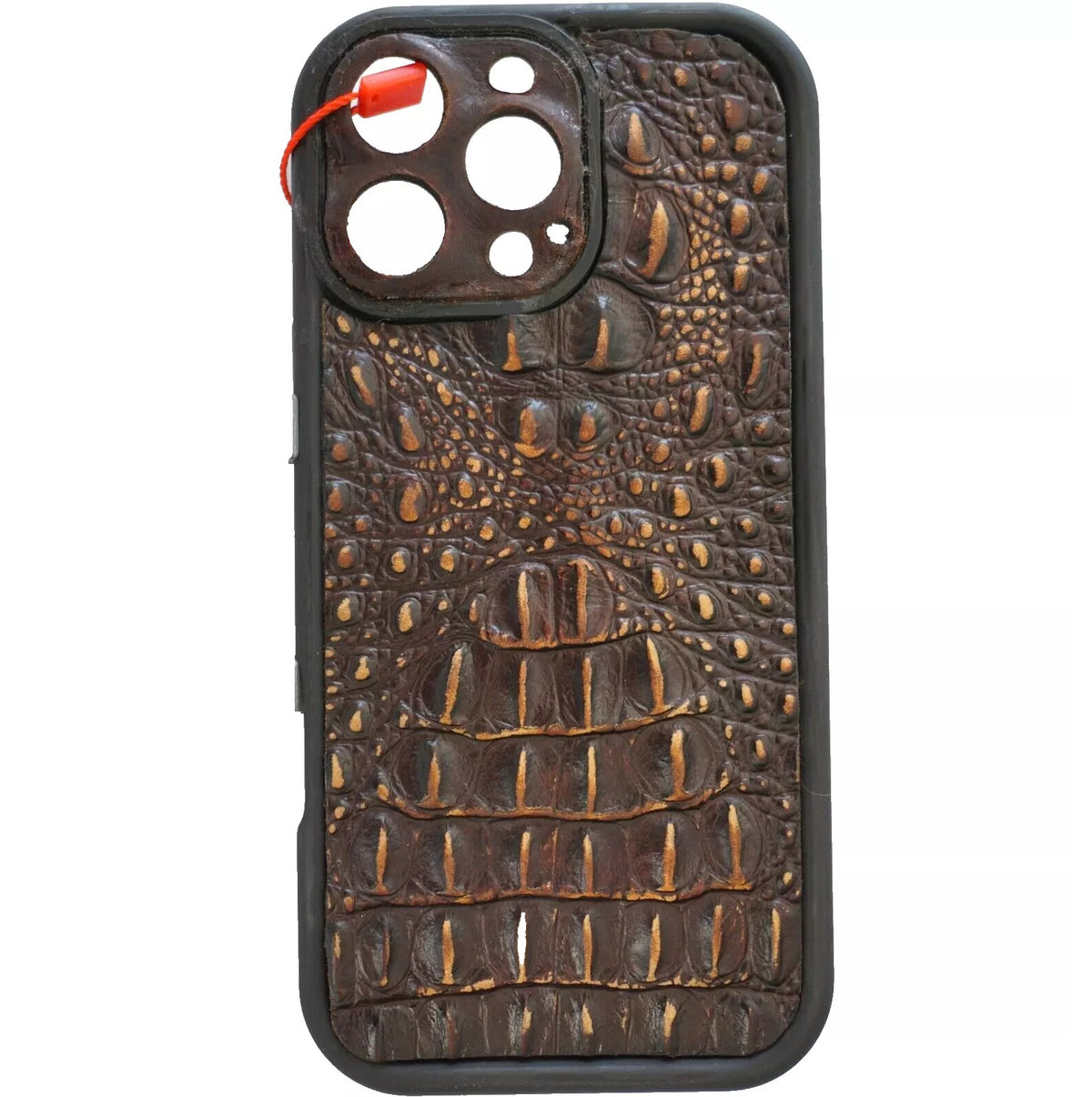 Handmade genuine leather phone case for iPhone 12-16 Pro Max, vintage crocodile style, slim full grain wallet book by DAVISCASE