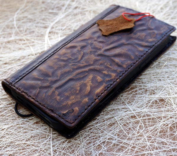 Genuine Leather Case For Apple iPhone 16 16E 17 14 15 Pro Max 8 Plus Wallet  Book Cover luxury HandMade Wrinkled